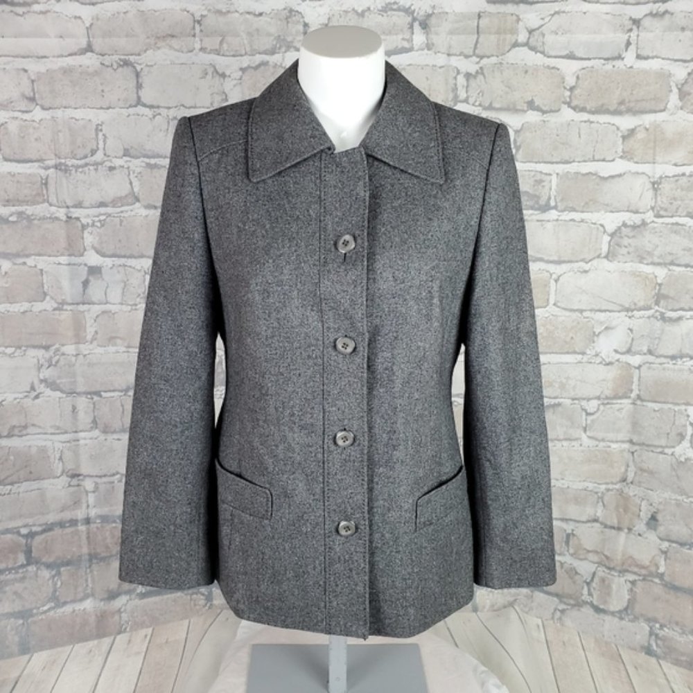 Vintage West German Wool Jacket Charcoal Gray Button Front Lined Size 40